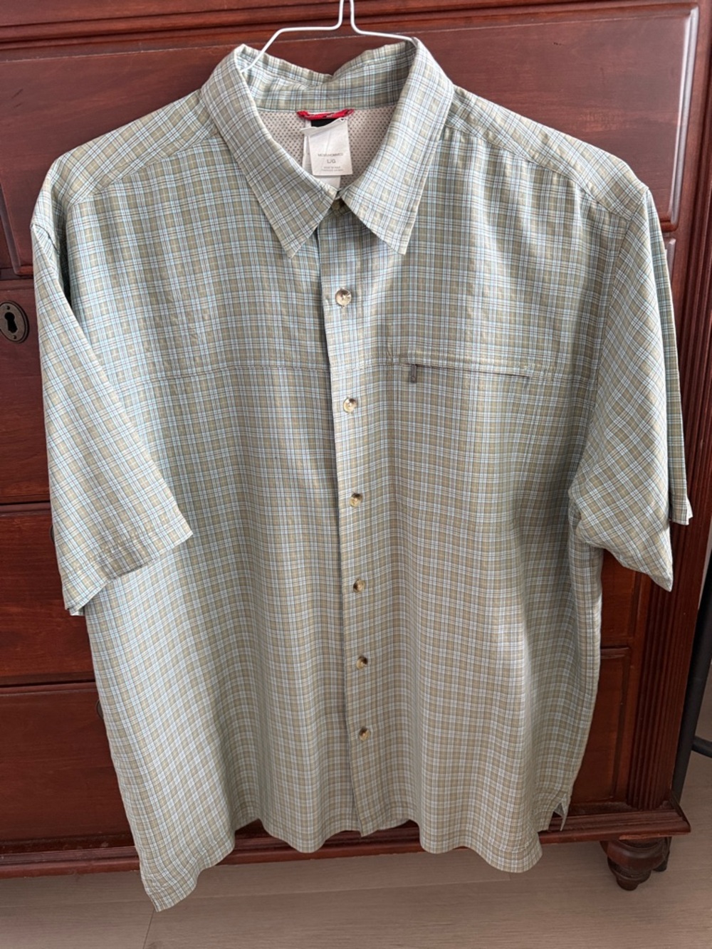 The North Face Light Green Plaid Short-Sleeve Button-Down Shirt